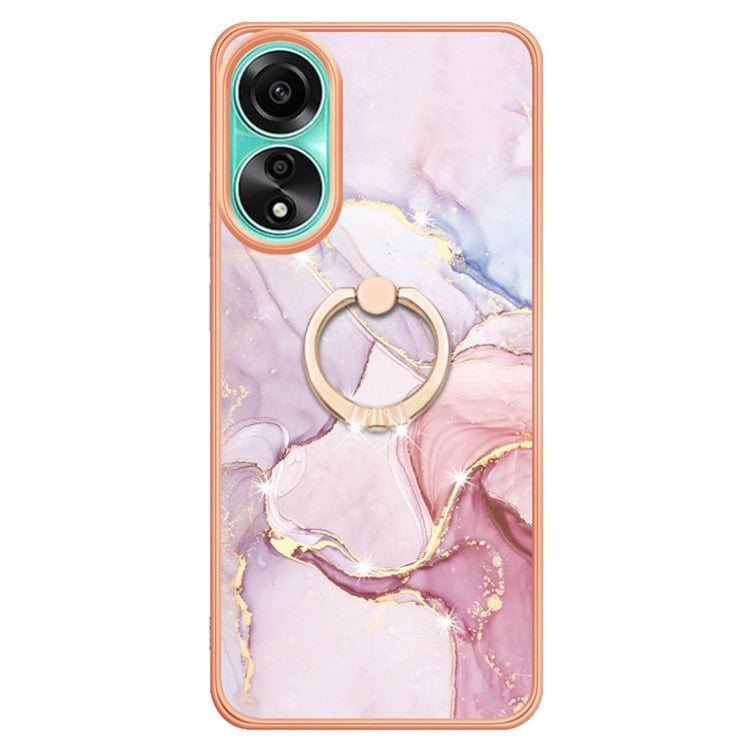 YB IMD Series-10 For Oppo A78 4G Cell Phone Cases IMD Marble Kickstand TPU Shockproof Cover - Rose Gold 005