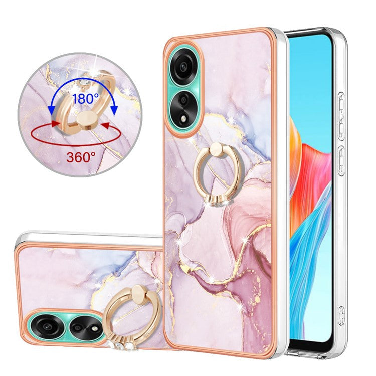 YB IMD Series-10 For Oppo A78 4G Cell Phone Cases IMD Marble Kickstand TPU Shockproof Cover - Rose Gold 005