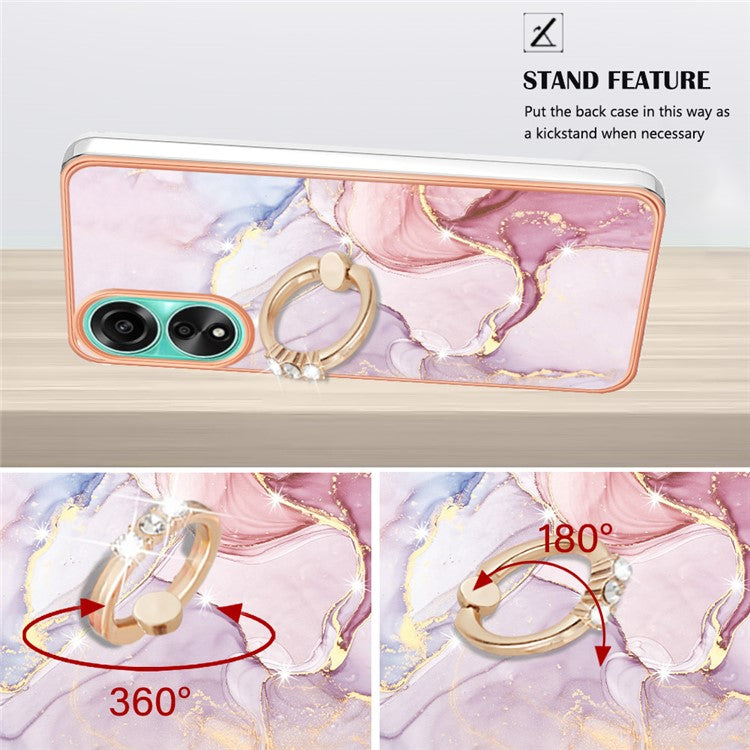 YB IMD Series-10 For Oppo A78 4G Cell Phone Cases IMD Marble Kickstand TPU Shockproof Cover - Rose Gold 005