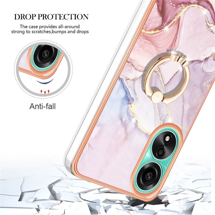 YB IMD Series-10 For Oppo A78 4G Cell Phone Cases IMD Marble Kickstand TPU Shockproof Cover - Rose Gold 005