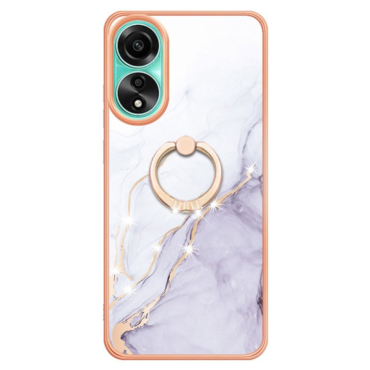 YB IMD Series-10 For Oppo A78 4G Cell Phone Cases IMD Marble Kickstand TPU Shockproof Cover - White 006