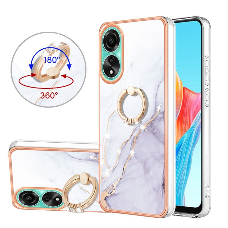 YB IMD Series-10 For Oppo A78 4G Cell Phone Cases IMD Marble Kickstand TPU Shockproof Cover - White 006