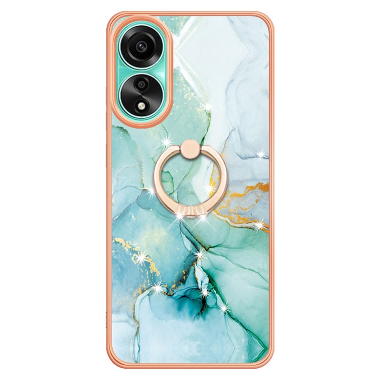 YB IMD Series-10 For Oppo A78 4G Cell Phone Cases IMD Marble Kickstand TPU Shockproof Cover - Green 003