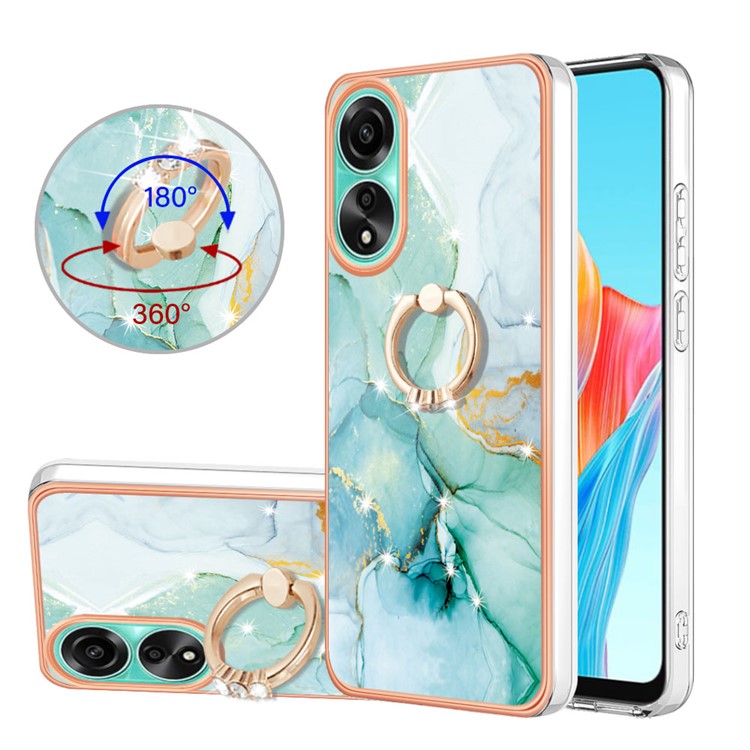 YB IMD Series-10 For Oppo A78 4G Cell Phone Cases IMD Marble Kickstand TPU Shockproof Cover - Green 003