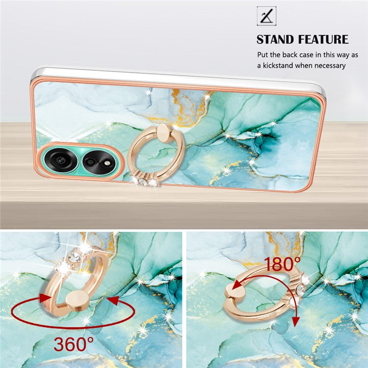 YB IMD Series-10 For Oppo A78 4G Cell Phone Cases IMD Marble Kickstand TPU Shockproof Cover - Green 003