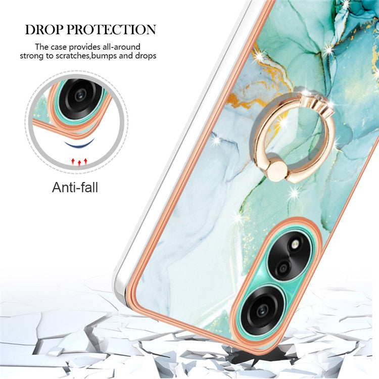YB IMD Series-10 For Oppo A78 4G Cell Phone Cases IMD Marble Kickstand TPU Shockproof Cover - Green 003