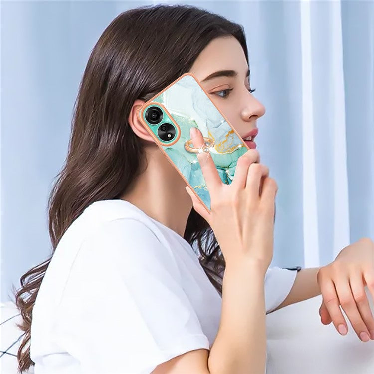 YB IMD Series-10 For Oppo A78 4G Cell Phone Cases IMD Marble Kickstand TPU Shockproof Cover - Green 003