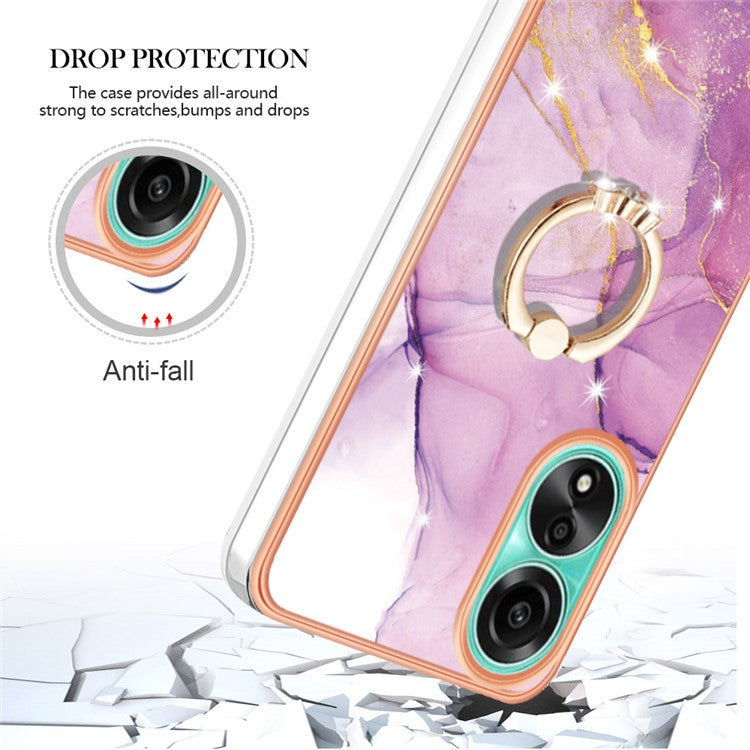 YB IMD Series-10 For Oppo A78 4G Cell Phone Cases IMD Marble Kickstand TPU Shockproof Cover - Purple 001