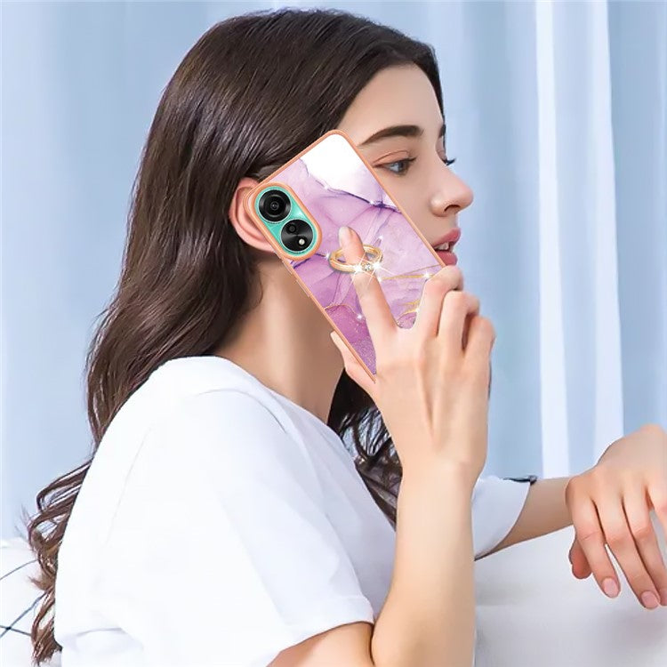 YB IMD Series-10 For Oppo A78 4G Cell Phone Cases IMD Marble Kickstand TPU Shockproof Cover - Purple 001