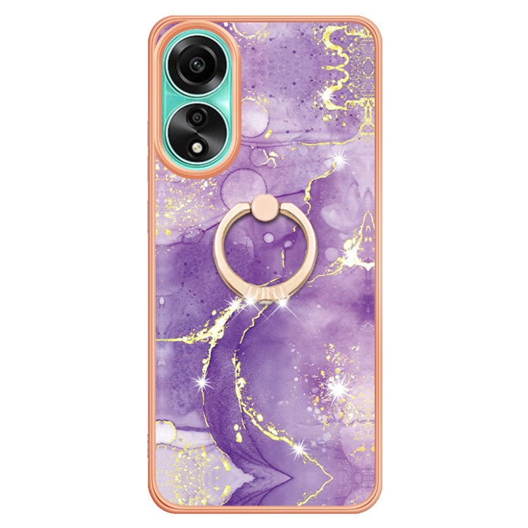 YB IMD Series-10 For Oppo A78 4G Cell Phone Cases IMD Marble Kickstand TPU Shockproof Cover - Purple 002