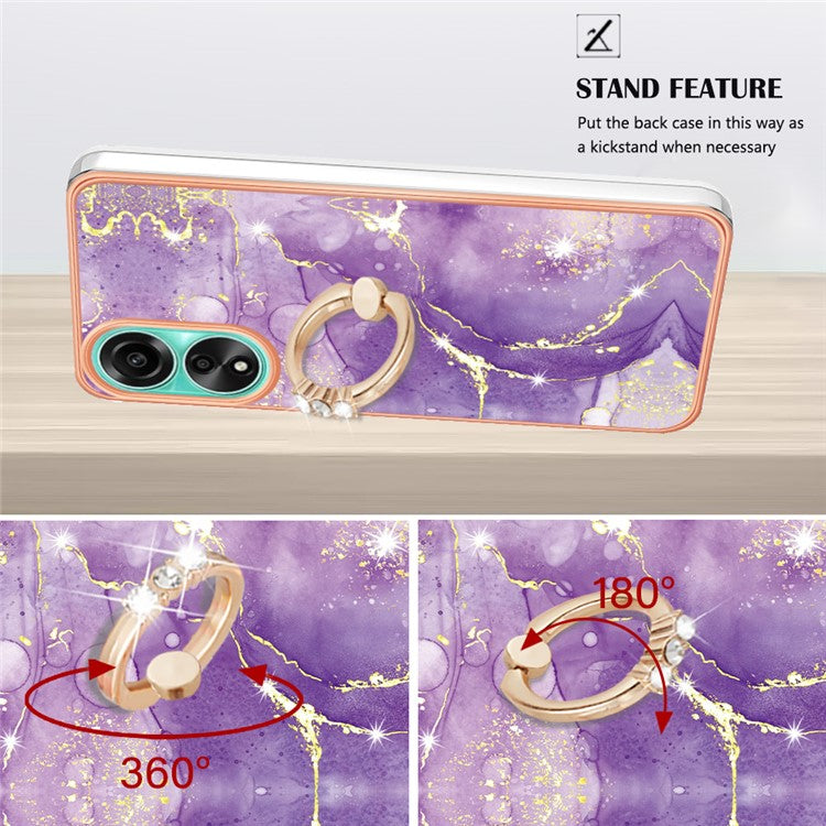 YB IMD Series-10 For Oppo A78 4G Cell Phone Cases IMD Marble Kickstand TPU Shockproof Cover - Purple 002