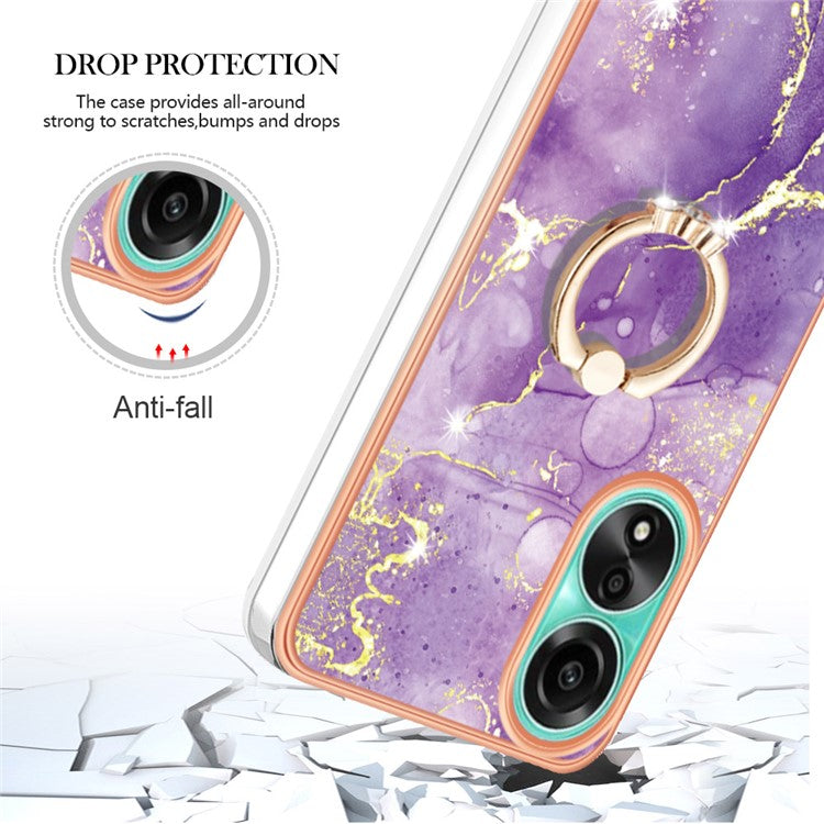 YB IMD Series-10 For Oppo A78 4G Cell Phone Cases IMD Marble Kickstand TPU Shockproof Cover - Purple 002