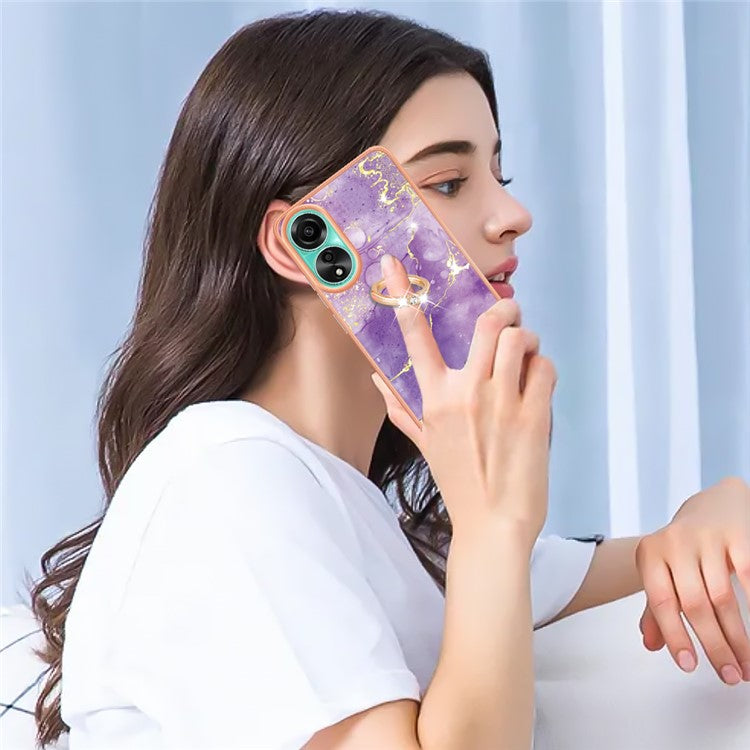 YB IMD Series-10 For Oppo A78 4G Cell Phone Cases IMD Marble Kickstand TPU Shockproof Cover - Purple 002