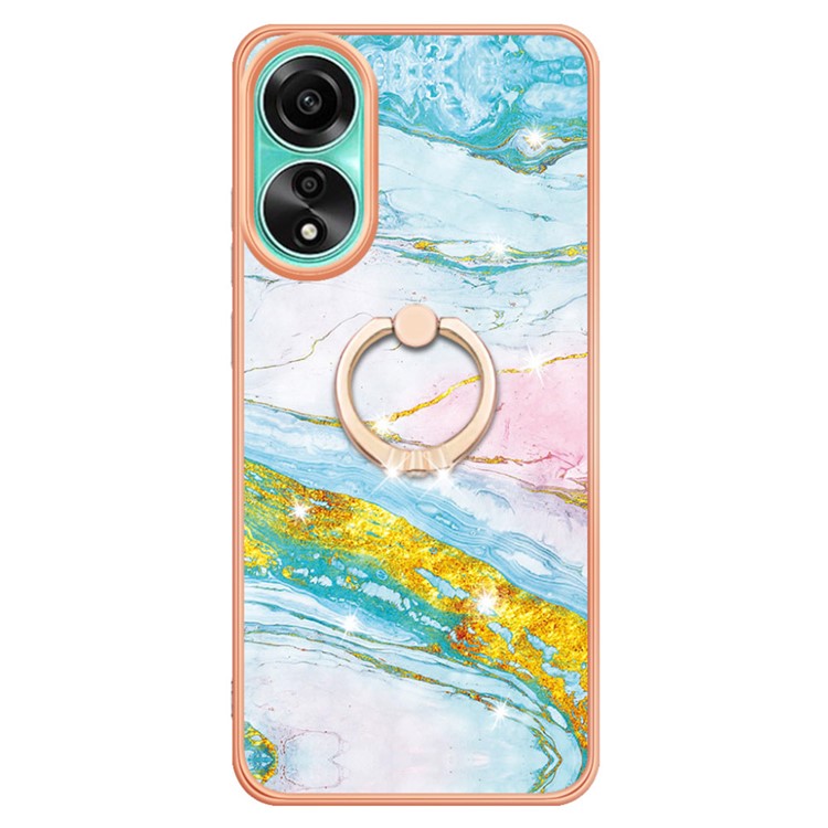 YB IMD Series-10 For Oppo A78 4G Cell Phone Cases IMD Marble Kickstand TPU Shockproof Cover - Green 004