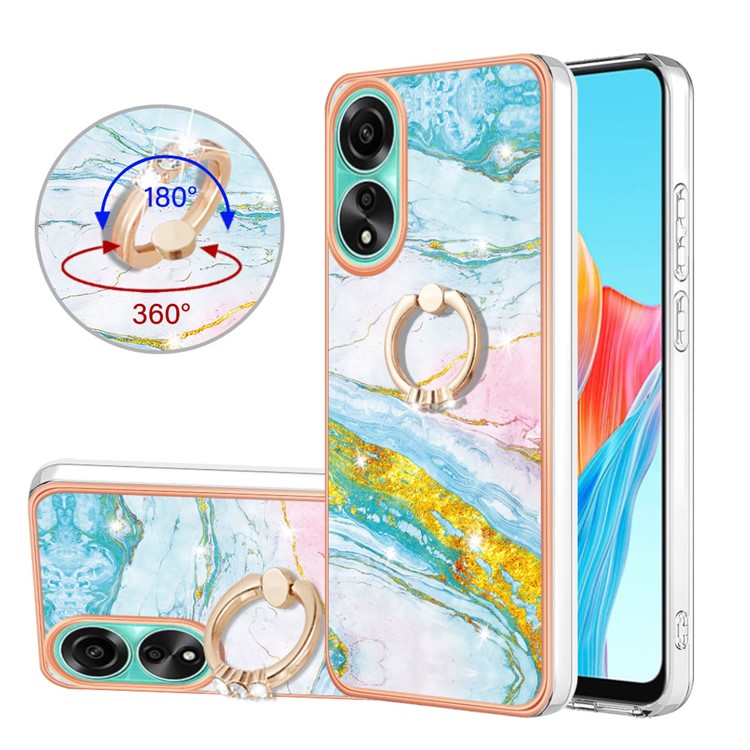 YB IMD Series-10 For Oppo A78 4G Cell Phone Cases IMD Marble Kickstand TPU Shockproof Cover - Green 004