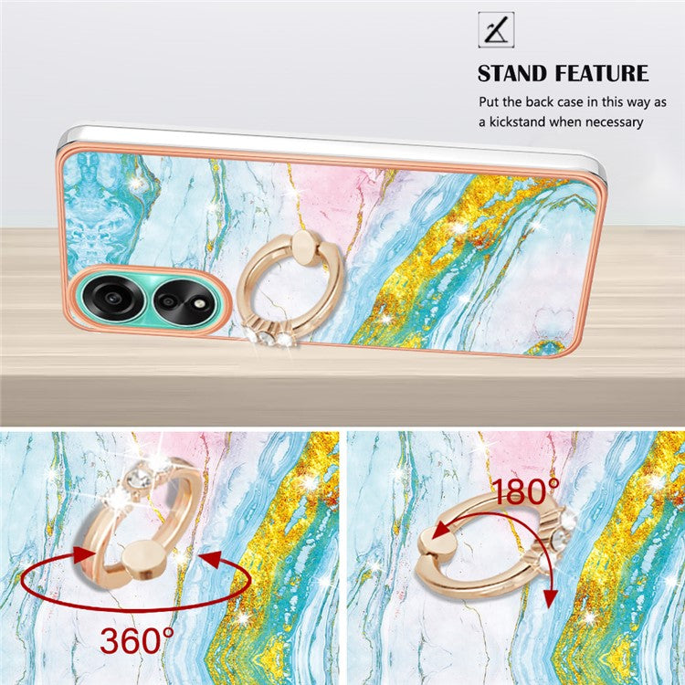 YB IMD Series-10 For Oppo A78 4G Cell Phone Cases IMD Marble Kickstand TPU Shockproof Cover - Green 004
