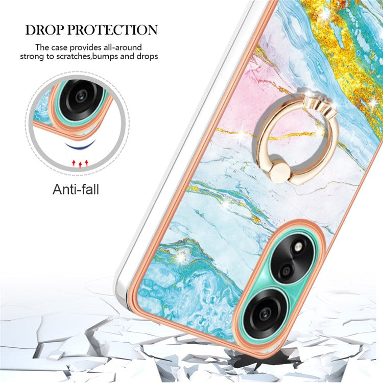 YB IMD Series-10 For Oppo A78 4G Cell Phone Cases IMD Marble Kickstand TPU Shockproof Cover - Green 004