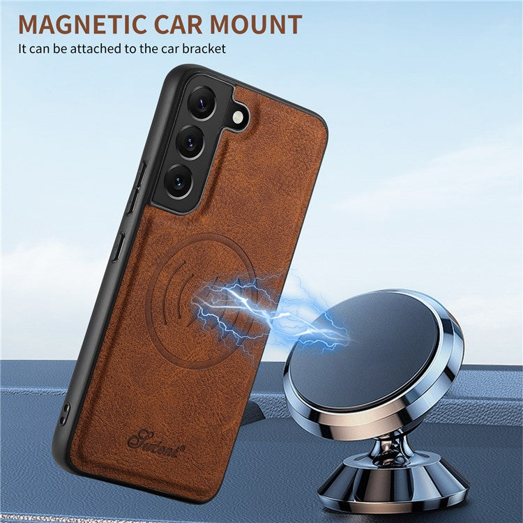 SUTENI H16 For Samsung Galaxy S22 5G Magnetic Detachable Cell Phone Cases PU+TPU Bump Proof Cover - Khaki