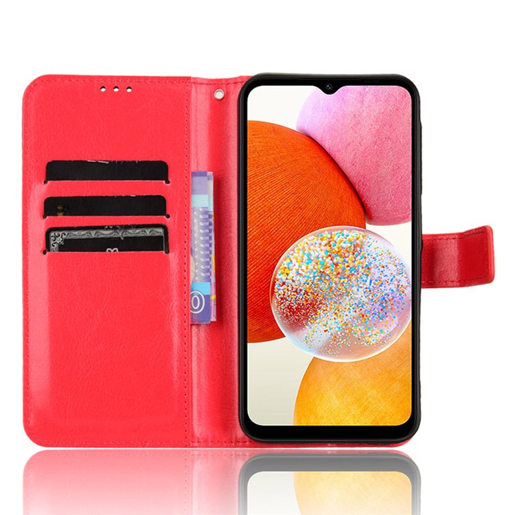 For Samsung Galaxy A15 5G Cell Phone Case Crazy Horse Texture Leather Stand Protective Cover - Red
