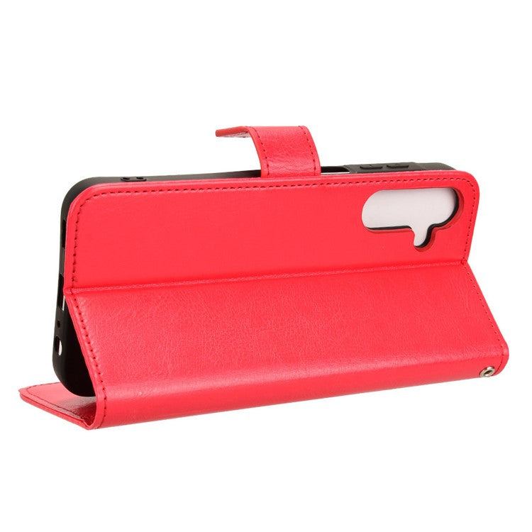 For Samsung Galaxy A15 5G Cell Phone Case Crazy Horse Texture Leather Stand Protective Cover - Red