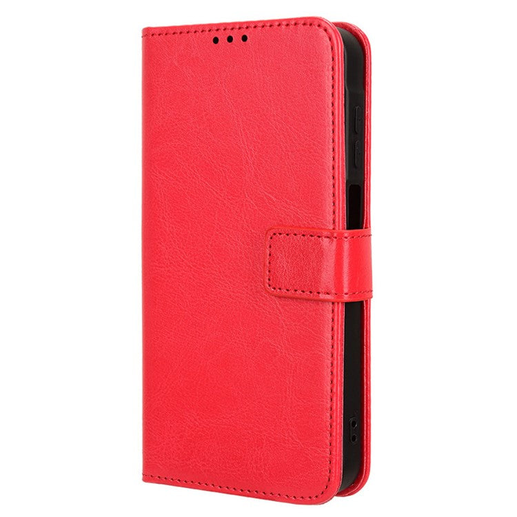 For Samsung Galaxy A15 5G Cell Phone Case Crazy Horse Texture Leather Stand Protective Cover - Red