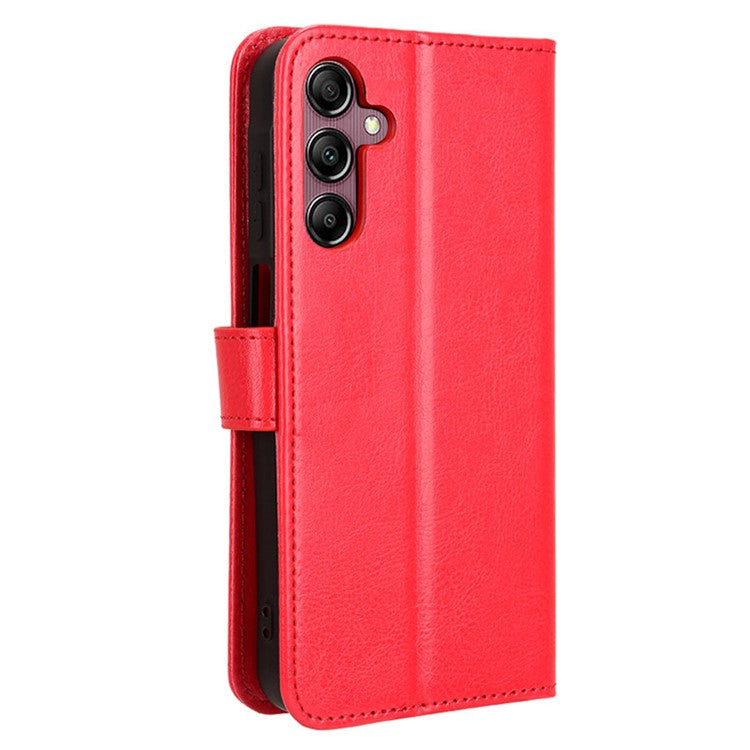 For Samsung Galaxy A15 5G Cell Phone Case Crazy Horse Texture Leather Stand Protective Cover - Red