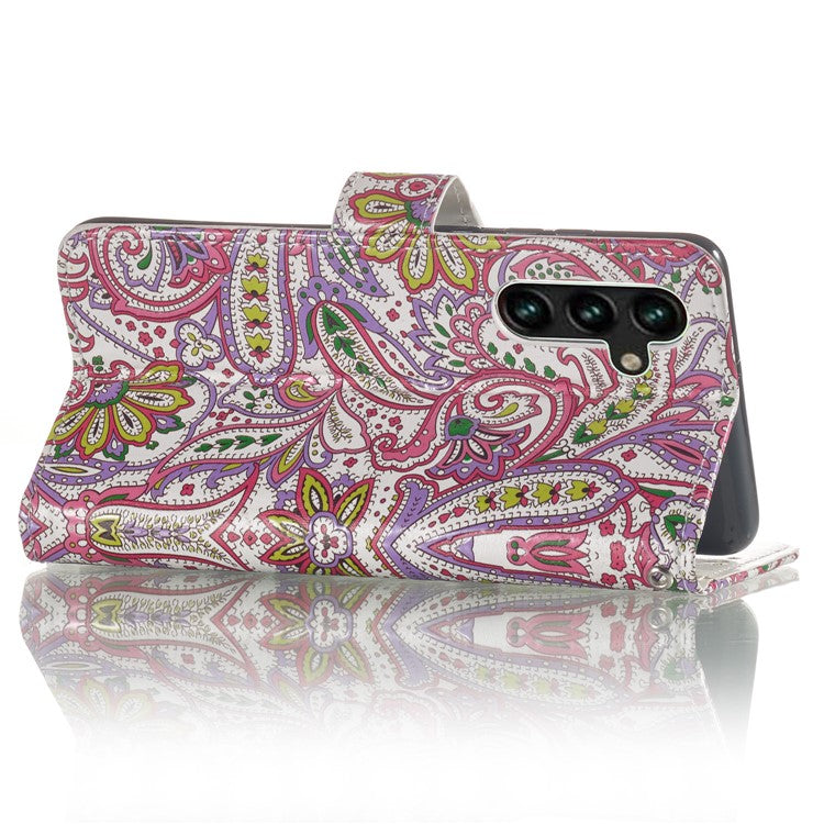 For Samsung Galaxy A05s 4G Phone Case PU Leather Pattern Printed Flip Stand Cover - Flower