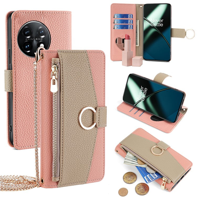 For OnePlus 11 5G Case Crossbody Phone Bag PU Leather Wallet Cover - Pink