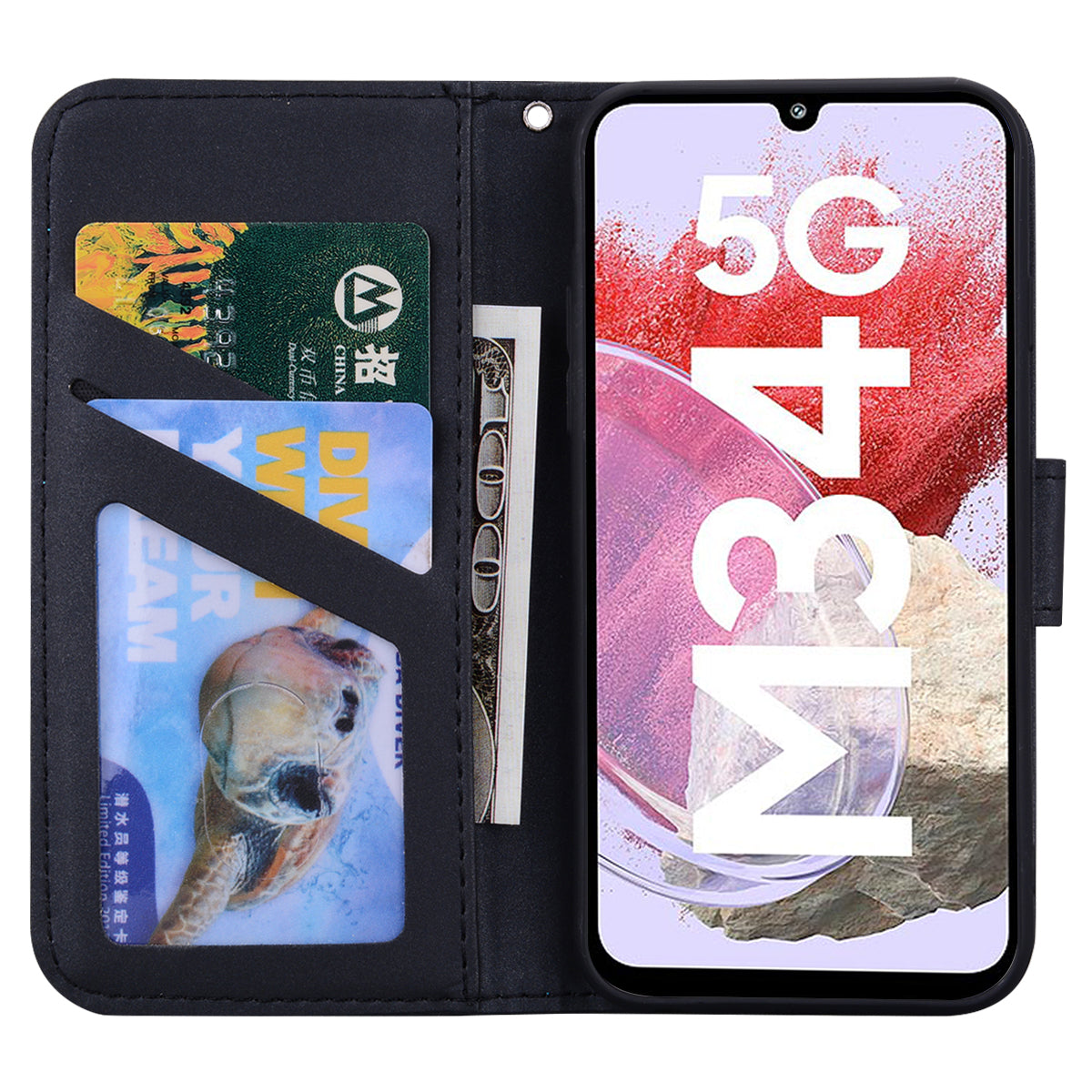 For Samsung Galaxy M34 5G / F34 5G Cartoon Animal Pattern Wallet Leather Cover Cell Phone Cases - Black