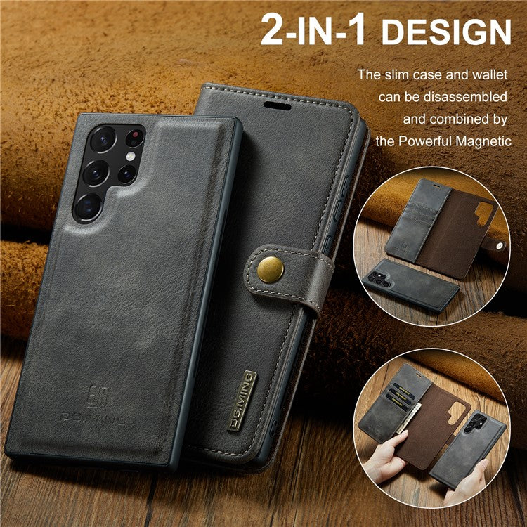 DG.MING for Samsung Galaxy S24 Ultra Case Detachable Split Leather Cover with Stand Wallet - Grey
