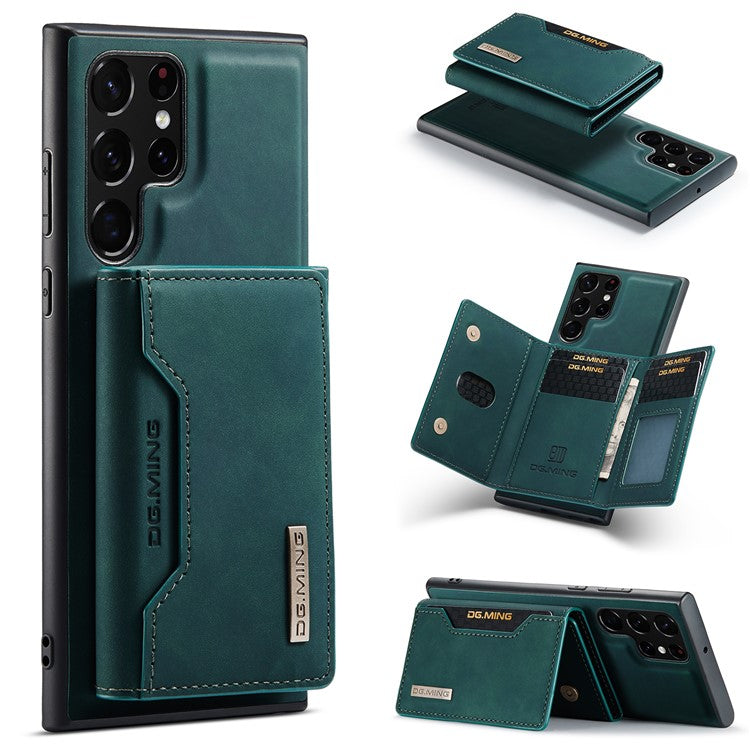 DG.MING M2 Series for Samsung Galaxy S24 Ultra Case Kickstand Cover with Detachable Magnetic Wallet - Green