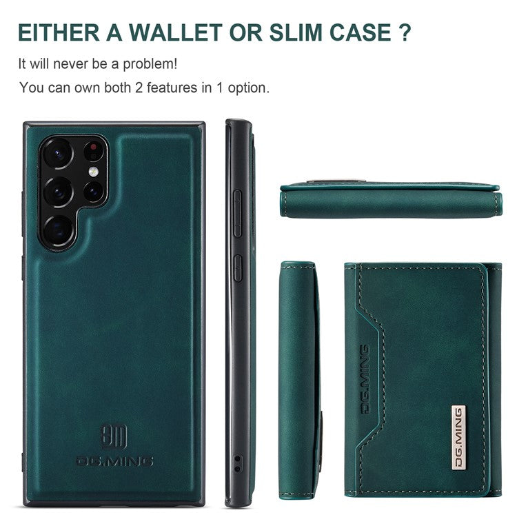 DG.MING M2 Series for Samsung Galaxy S24 Ultra Case Kickstand Cover with Detachable Magnetic Wallet - Green