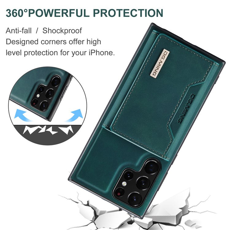 DG.MING M2 Series for Samsung Galaxy S24 Ultra Case Kickstand Cover with Detachable Magnetic Wallet - Green