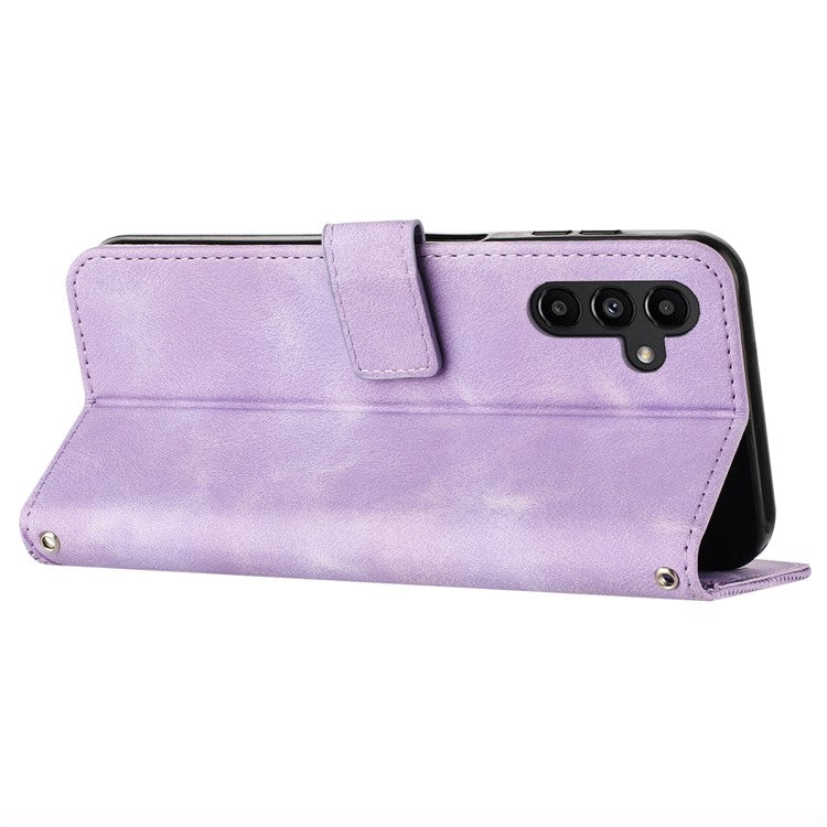 For Samsung Galaxy S25 / S24 Case Triangle Imprinted PU Leather+TPU Phone Stand Cover - Purple