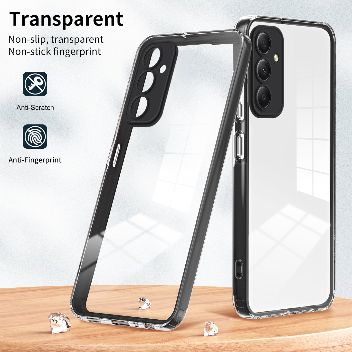 For Samsung Galaxy M34 5G / F34 5G Case Clear TPU Back PC Frame Phone Cover - Black