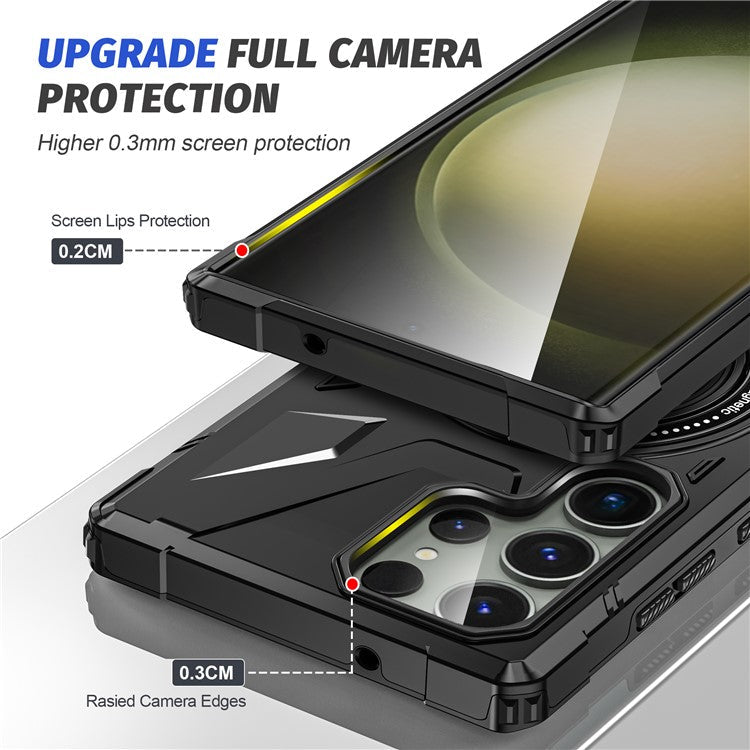 For Samsung Galaxy S24 Ultra Case TPU+PC Rotary Kickstand Phone Back Cover - Black