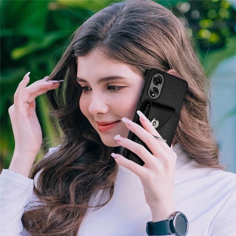 YB Leather Coating Series-7 for Oppo A38 4G / A18 4G Kickstand Case Card Holder Phone Back Cover - Black