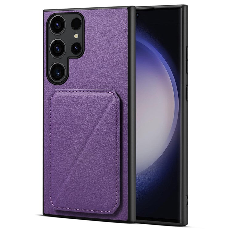 For Samsung Galaxy S24 Ultra Cell Phone Case Leather+PC+TPU Card Holder Anti-drop Cover - Purple