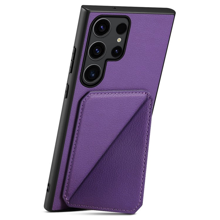 For Samsung Galaxy S24 Ultra Cell Phone Case Leather+PC+TPU Card Holder Anti-drop Cover - Purple
