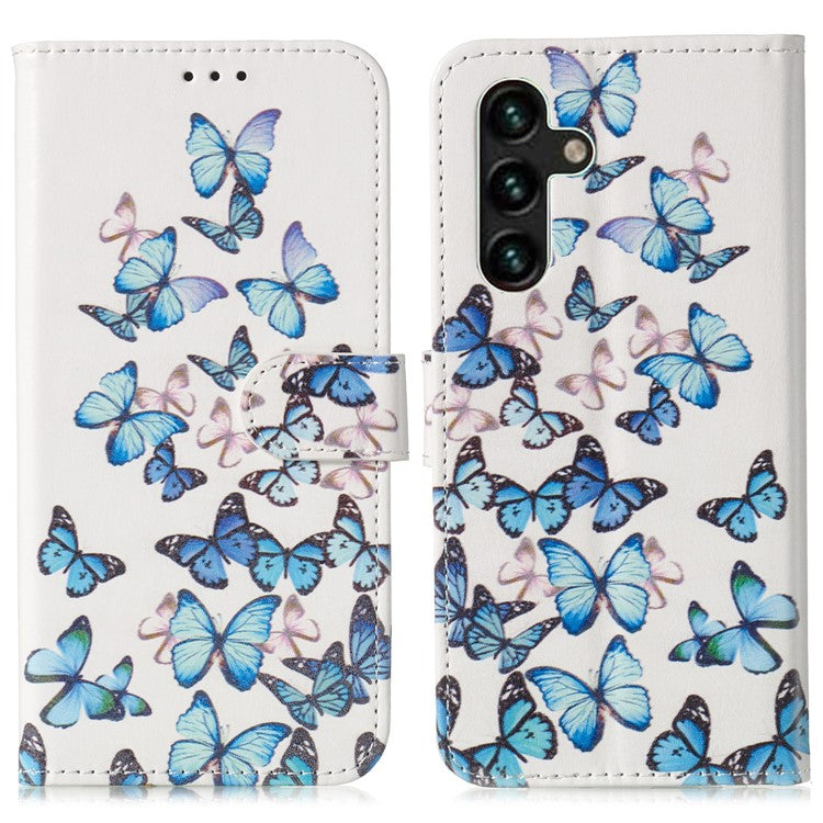 For Samsung Galaxy A35 5G Leather Case Wallet Pattern Printed Folio Phone Cover - Blue Butterfly