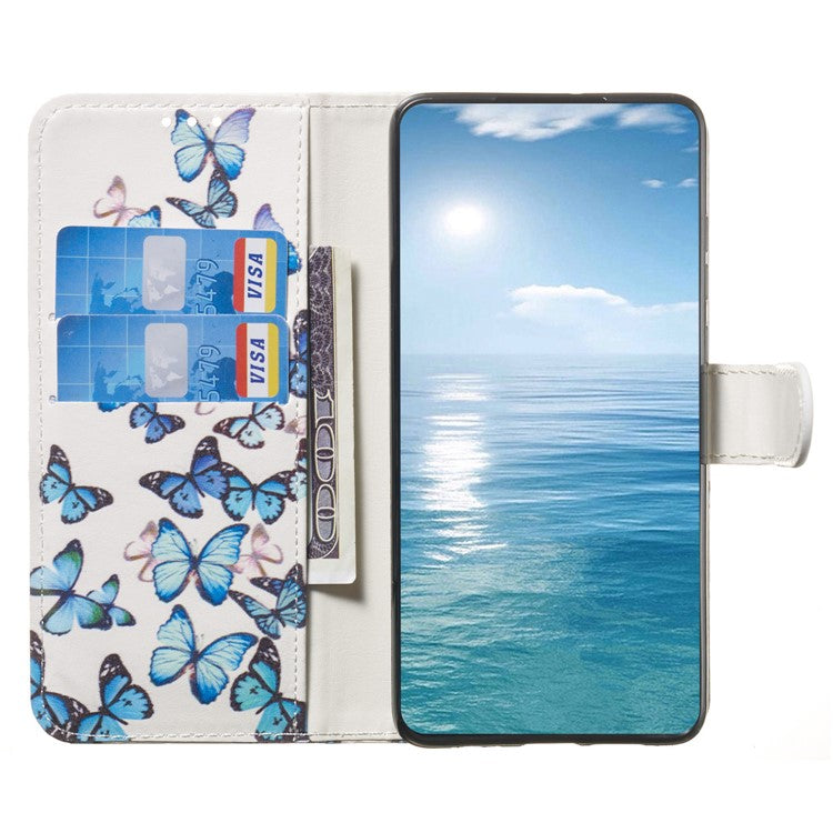 For Samsung Galaxy A35 5G Leather Case Wallet Pattern Printed Folio Phone Cover - Blue Butterfly