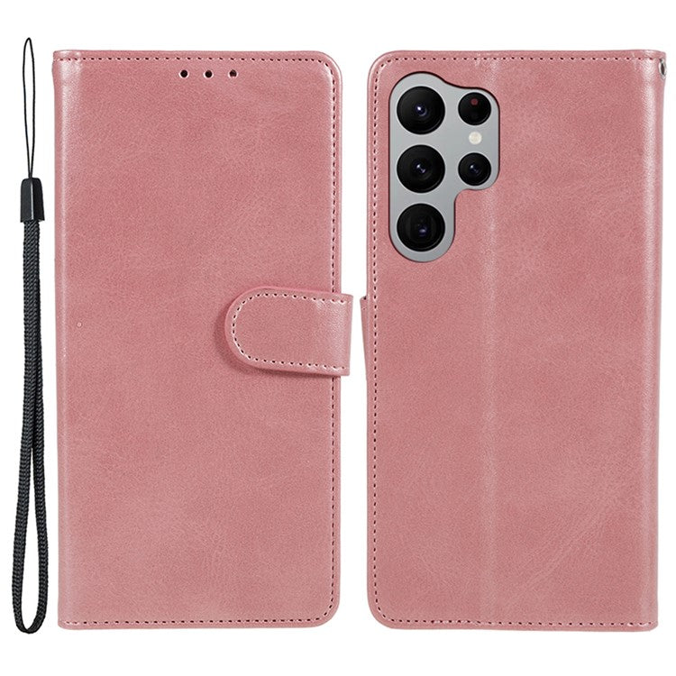 For Samsung Galaxy S24 Ultra Case Cell Phone Cover Wallet Magnetic Clasp PU Leather Shell - Rose Gold