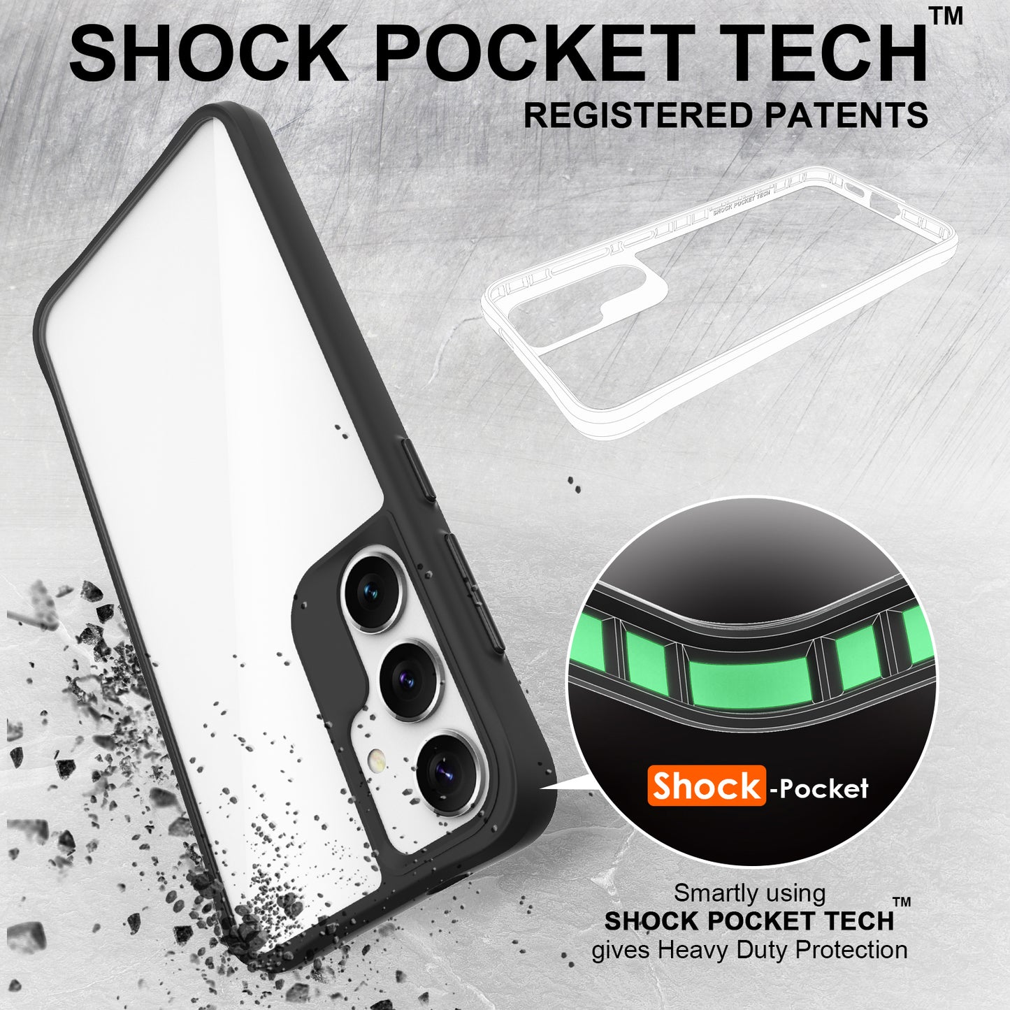 Combat X Mode Series for Samsung Galaxy S24 Cell Phone Case Four Corner Anti-drop Cover - Black