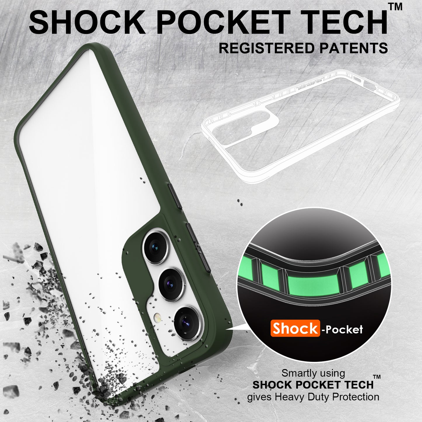 Combat X Mode Series for Samsung Galaxy S24 Cell Phone Case Four Corner Anti-drop Cover - Green