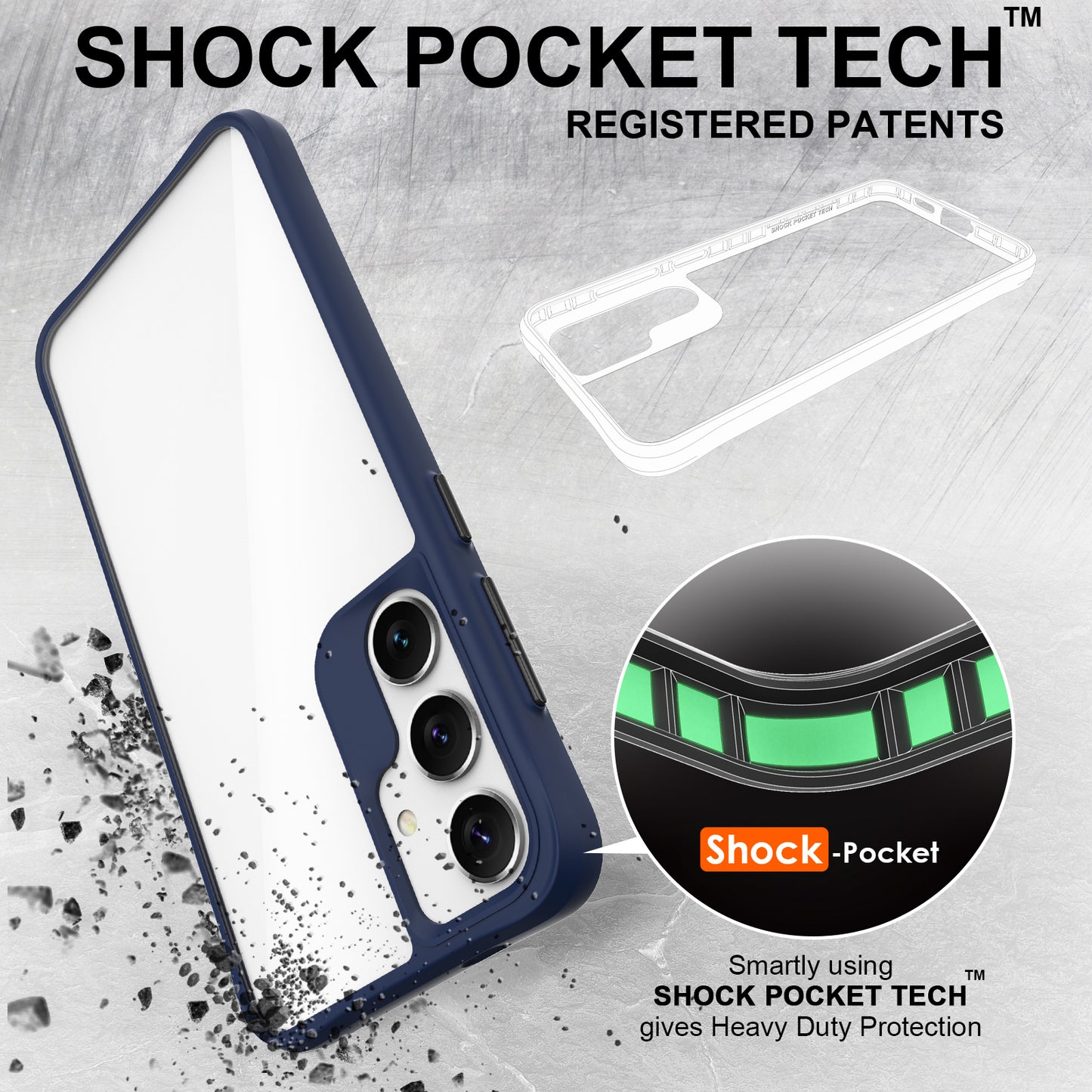 Combat X Mode Series for Samsung Galaxy S24 Cell Phone Case Four Corner Anti-drop Cover - Blue