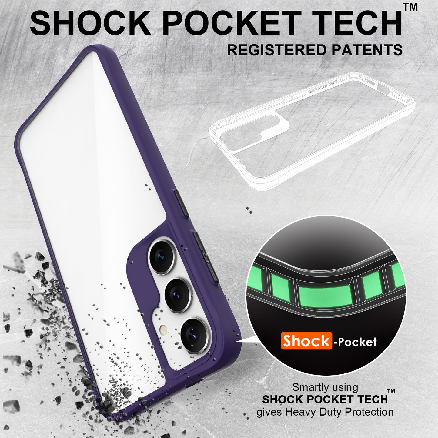 Combat X Mode Series for Samsung Galaxy S24 Cell Phone Case Four Corner Anti-drop Cover - Purple