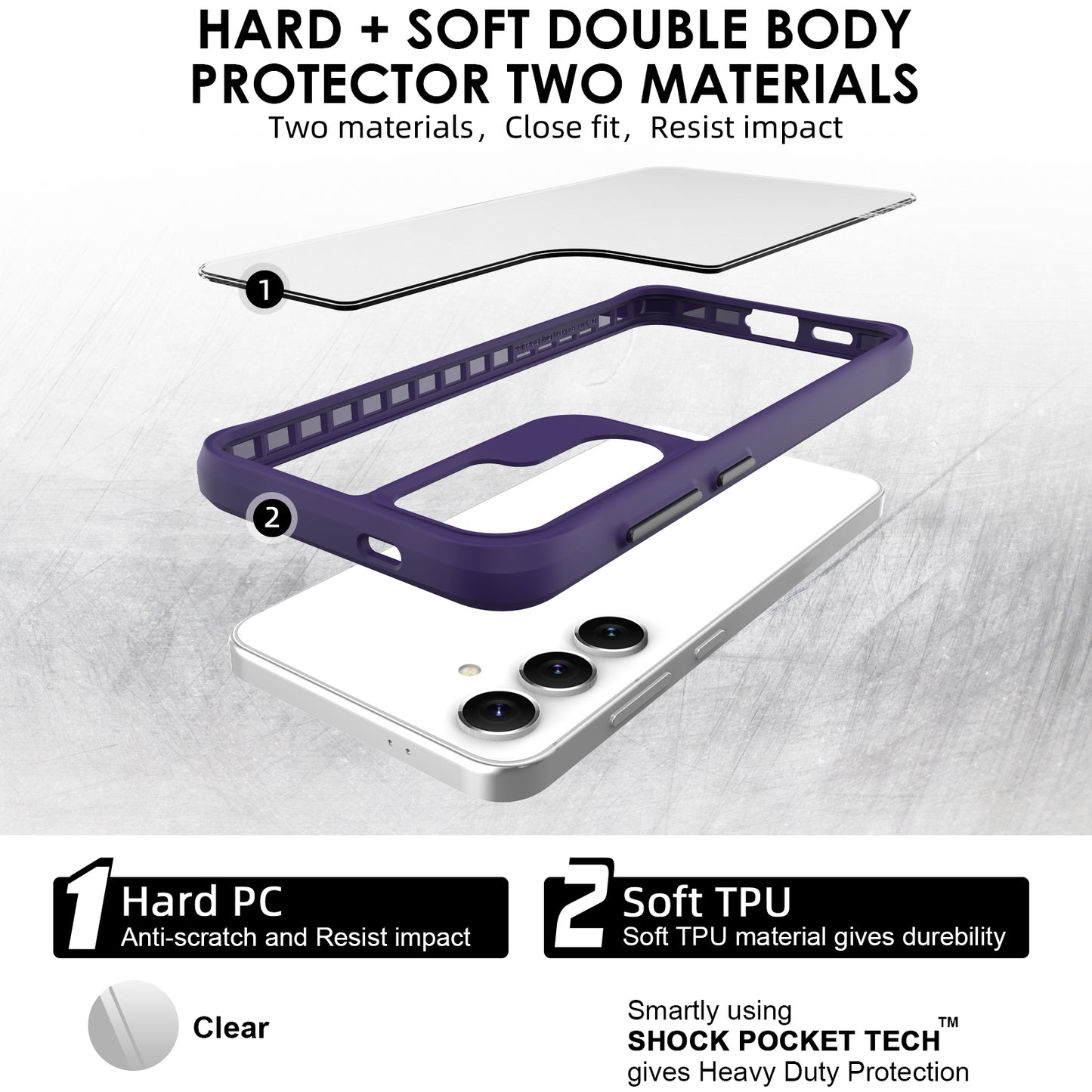 Combat X Mode Series for Samsung Galaxy S24 Cell Phone Case Four Corner Anti-drop Cover - Purple