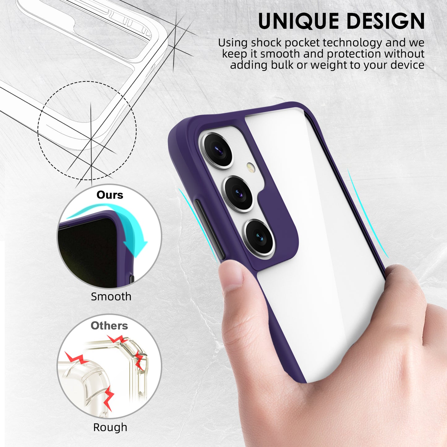 Combat X Mode Series for Samsung Galaxy S24 Cell Phone Case Four Corner Anti-drop Cover - Purple
