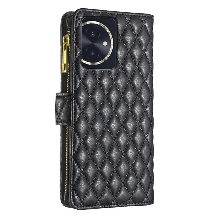 BINFEN COLOR BF Style-15 For Honor 100 5G Cover Leather Wallet Zipper Pocket Cell Phone Case - Black