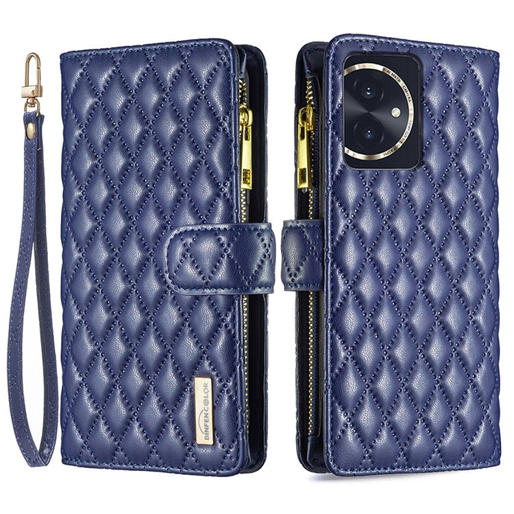 BINFEN COLOR BF Style-15 For Honor 100 5G Cover Leather Wallet Zipper Pocket Cell Phone Case - Blue